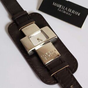 Italy MARIELA BURANI Cross Modernist Watch Silver Black Leather Strap Cruz